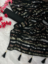Triple sequins black partywear saree