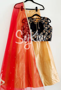 Black floral and gold Lehenga