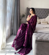 Partywear purple sequins saree