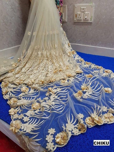 Flowers and beads net saree