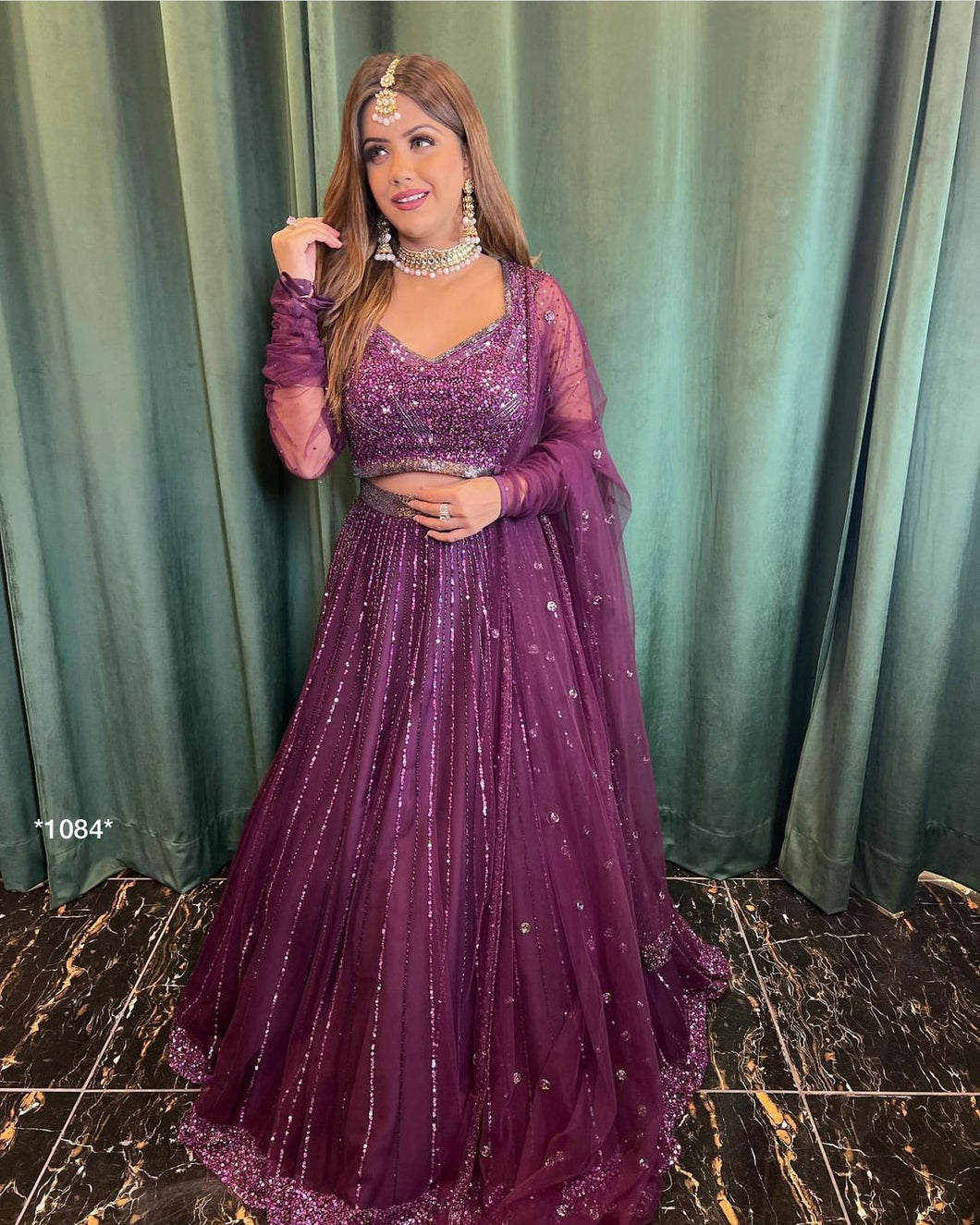 Plum partywear sequins Lehenga