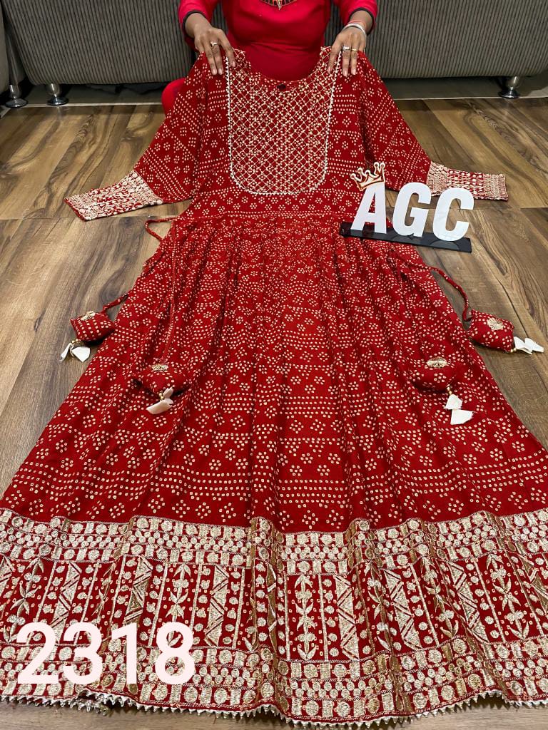 AGC collection: Red bandhani print anarkali