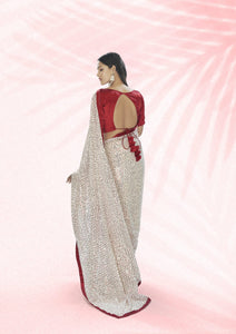 Off white party wear sequins saree