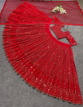 Partywear silk Lehenga in red