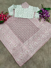 Celebrity style organza silk baby pink saree