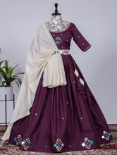 Wine mirror work Lehenga