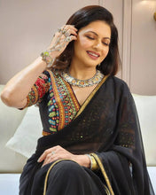 Black magic saree with readymade embroidered blouse