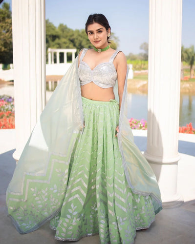 Mint green silk Lehenga