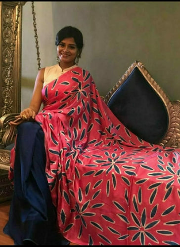 Navy petal satin silk saree