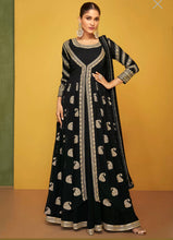 Black chinnon embroidered gown