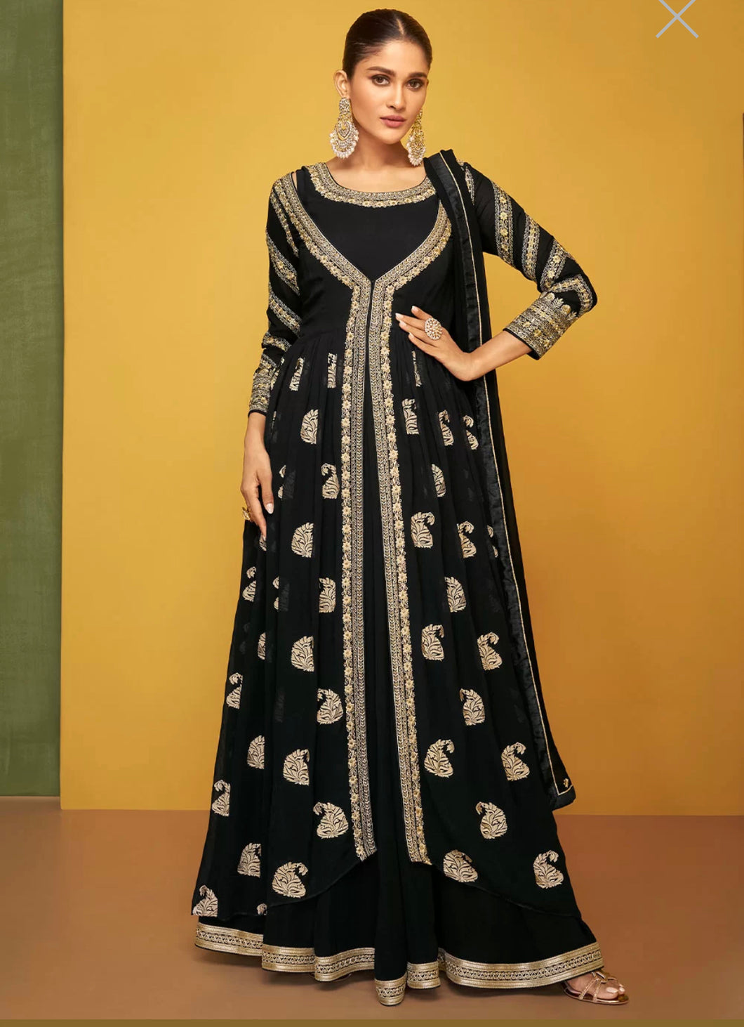 Black chinnon embroidered gown