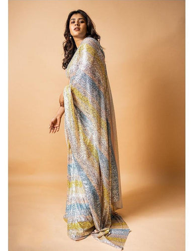 Pastel sequinned party wear saree