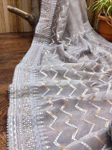 Organza silk saree with zigzag sequins