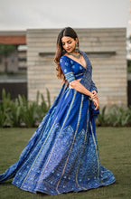 Blue bandhani printed silk Lehenga