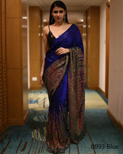 Blue and gold sequins saree