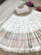White and colourful Lehenga with thread embroidery