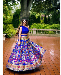 Indo western: Royal blue sweetheart banarasi Lehenga