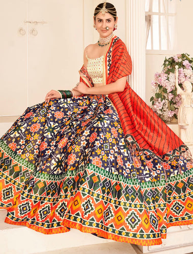 Multi colour rera silk printed lehengas