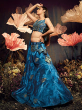 Navy blue velvet Lehenga