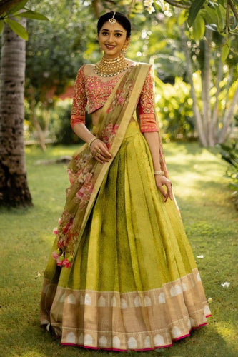 Kanjiveram silk lehenga - attractive green