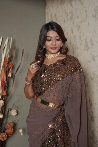 Trupti Vala inspired saree - Brown sequinned saree