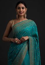 Vichitra silk saree - gota patti and mirror work