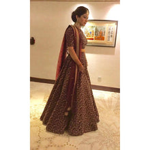 Sabyasachi inspired maroon floral raw silk Lehenga