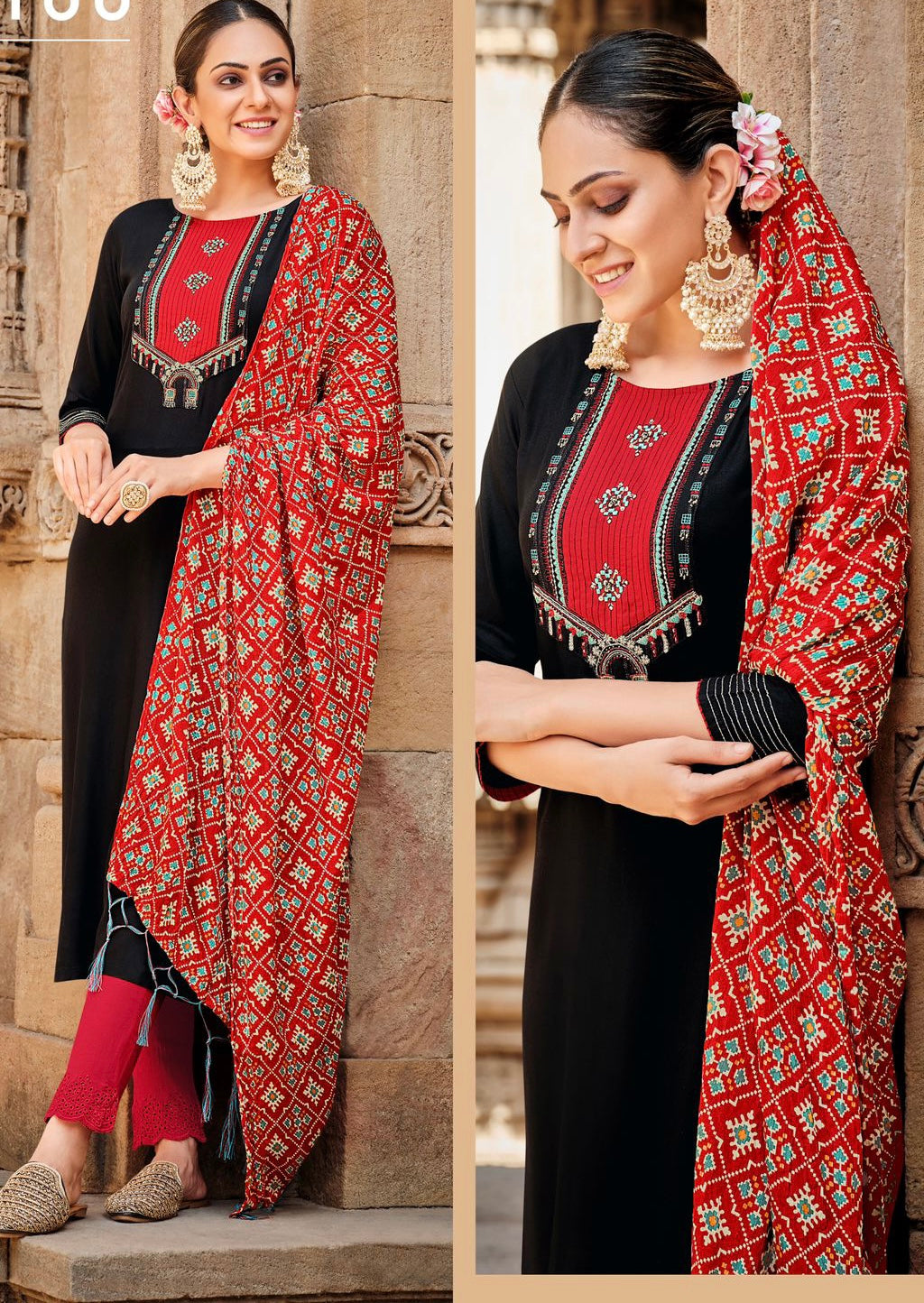 Mashoo collection - viscose suit with bandhani dupatta