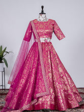 Jacquard silk Lehenga in pink