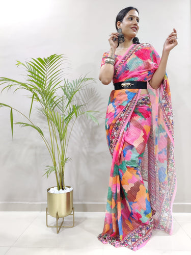 Colourful Sabyasachi inspired ready to wear saree with Sabyasachi inspired belt
