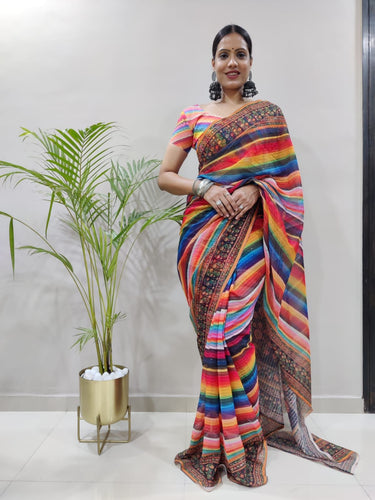 Colourful Sabyasachi inspired ready to wear saree with Sabyasachi inspired belt