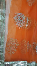 Orange net dupatta with jari work