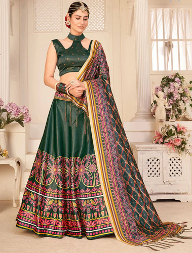 Multi colour rera silk printed lehengas