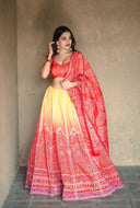 Bandhani printed yellow and red shaded