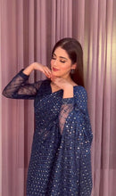 Navy blue partywear chine sequins saree