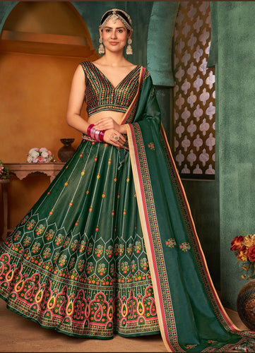 Multi colour rera silk printed lehengas