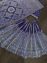 Blue printed silk Lehenga