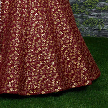 Sabyasachi inspired maroon floral raw silk Lehenga