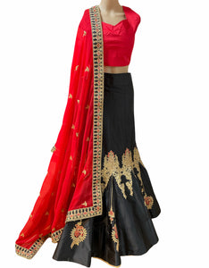 Red and black party wear lehenga