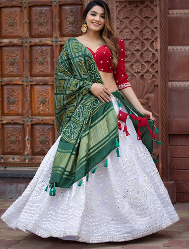 White mirror Lehenga with silk dupatta