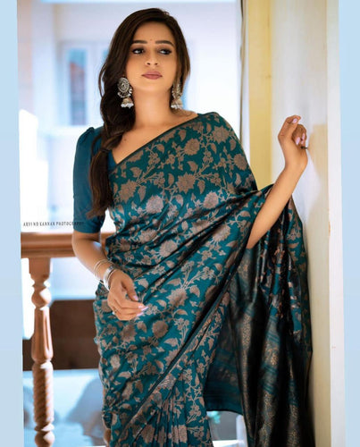Kanchipuram rama green floral saree
