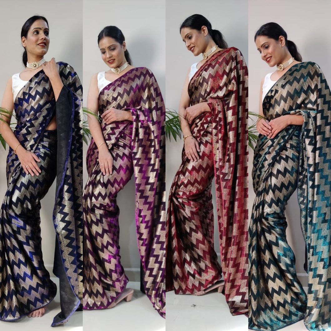 Ready to wear foil print saree in 4 colours - with belt