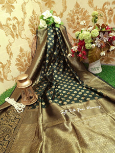 Dark green soft litchi silk saree