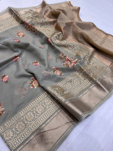 Organza silk saree with embroidery