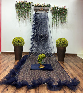 Navy blue net ruffle saree