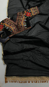 Black magic saree with readymade embroidered blouse