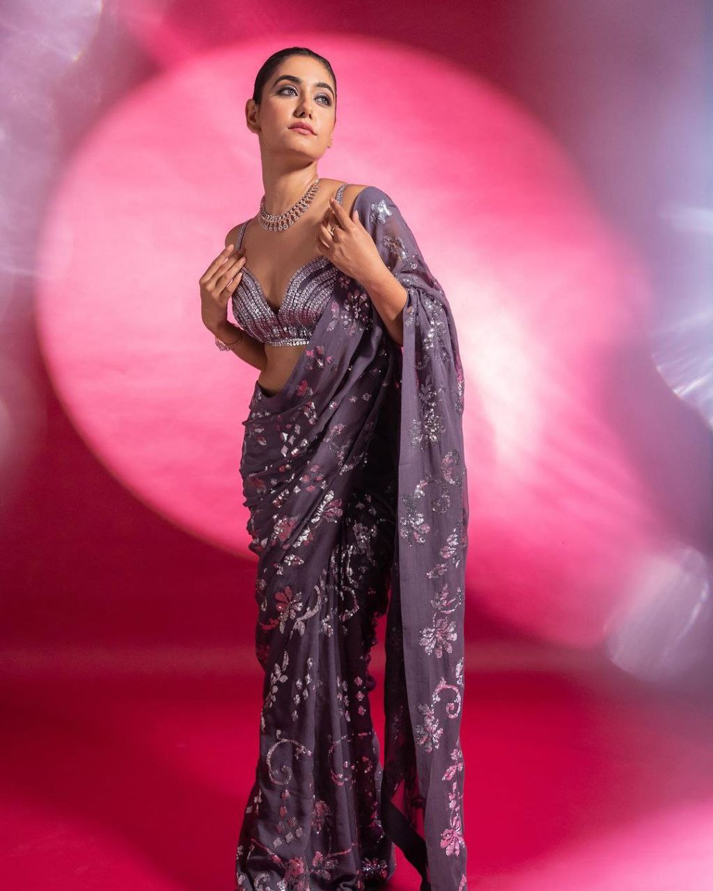 Mauve embroidered saree