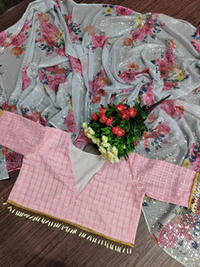Partywear - floral Digital print sequins saree