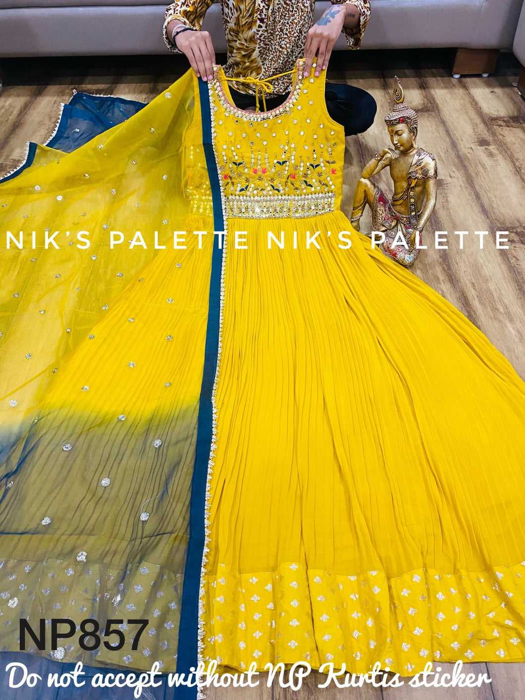Niks collection: yellow pleated anarkali