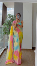 Multi coloured leheriya print saree